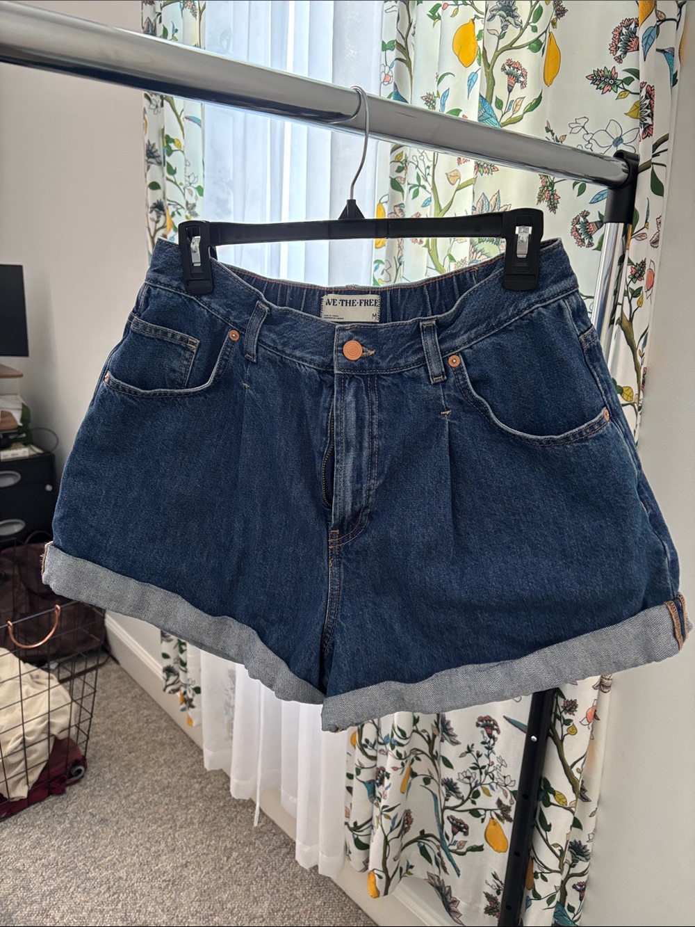 We The Free Dark Blue High-Rise Rolled Hem Denim Shorts